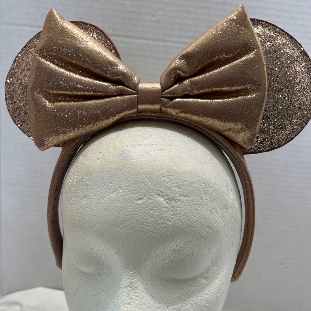 Disney Parks Briar Rose Gold Glitter Minnie Mouse Ears Headband Bow